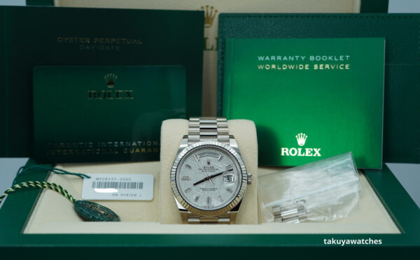 Rolex 228239 DAY DATE 40 WHITE GOLD METEORITE BAGUETTE DIAMOND DIAL FULL SET - Image 2