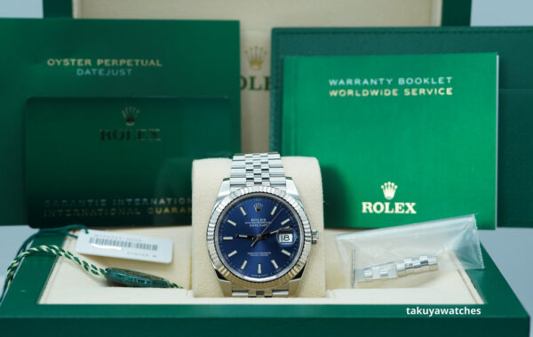 Rolex 126334 DATEJUST 41 FLUTED BEZEL BLUE STICK DIAL JUBILEE WARRANTY FULL SET - Image 2