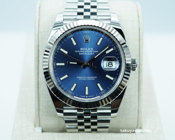 Rolex 126334 DATEJUST 41 FLUTED BEZEL BLUE STICK DIAL JUBILEE WARRANTY FULL SET
