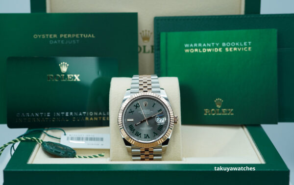 Rolex 126331 DATEJUST 41 ROSE GOLD STEEL WIMBLEDON DIAL JUBILEE BAND 2022 FULL SET - Image 2