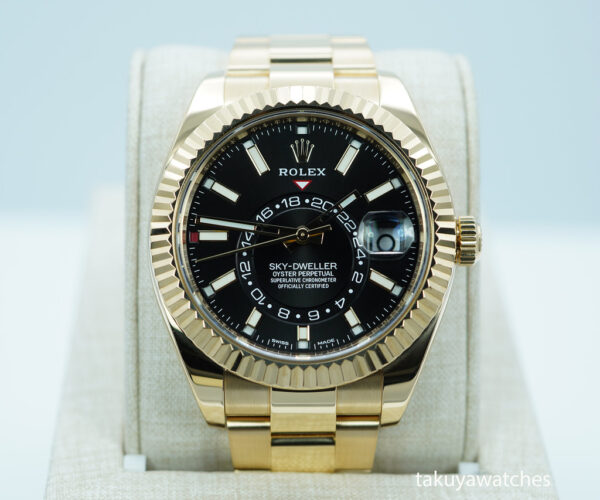 Rolex 326938 SKY-DWELLER 18K YELLOW GOLD BLACK STICK DIAL 2021 FULL SET