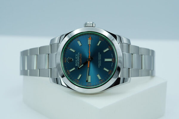 Rolex 116400GV MILGAUSS GREEN CRYSTAL Z BLUE DIAL 2017 FULL SET - Image 10