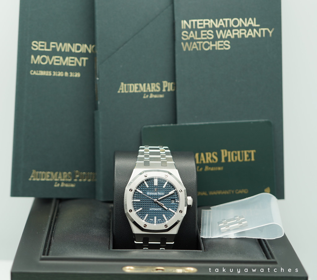 Audemars PIGUET ROYAL OAK STEEL 15450ST BLUE DIAL 37MM BOXES PAPERS ...