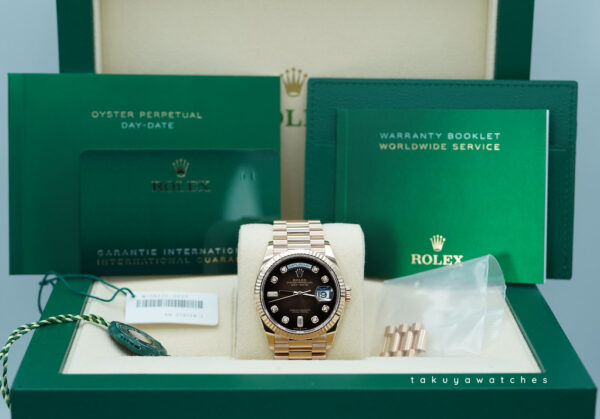 Rolex 128235 DAY DATE 36 ROSE GOLD BROWN OMBRE DIAMOND DIAL 2022 CCOMPLETE SET - Image 2