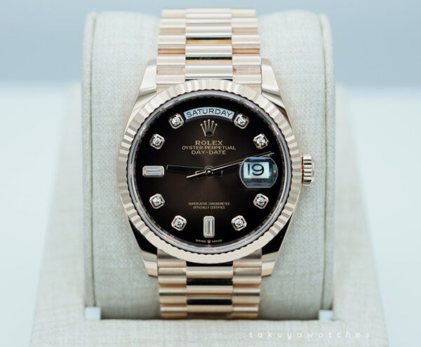 Rolex 128235 DAY DATE 36 ROSE GOLD BROWN OMBRE DIAMOND DIAL 2022 CCOMPLETE SET