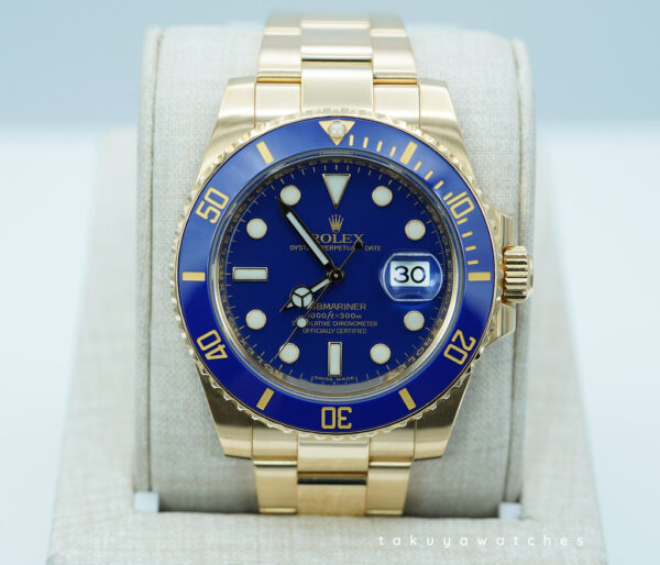 Rolex 116618LB SUBMARINER 18K YELLOW GOLD SMURF FLAT BLUE DIAL 2010 FULL SET
