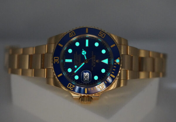 Rolex 116618LB SUBMARINER 18K YELLOW GOLD SMURF FLAT BLUE DIAL 2010 FULL SET - Image 11