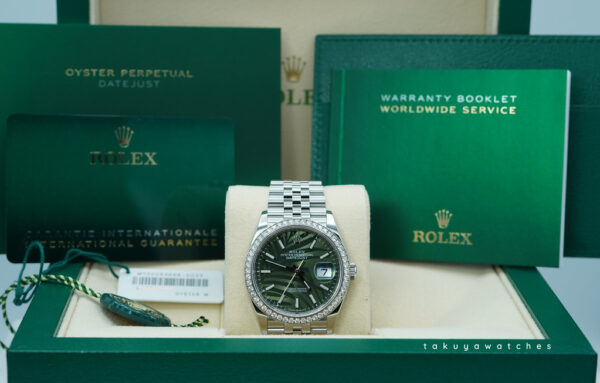Rolex 126284RBR DATEJUST 36 PALM DIAL DIAMOND BEZEL JUBILEE BAND 2022 FULL SET - Image 2
