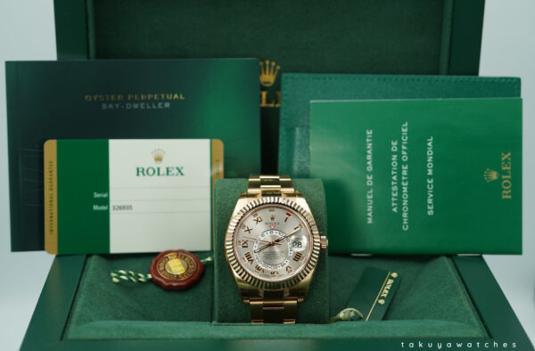 Rolex 326935 SKY-DWELLER 18K ROSE GOLD SUNDUST ROMAN DIAL 2016 FULL SET - Image 2