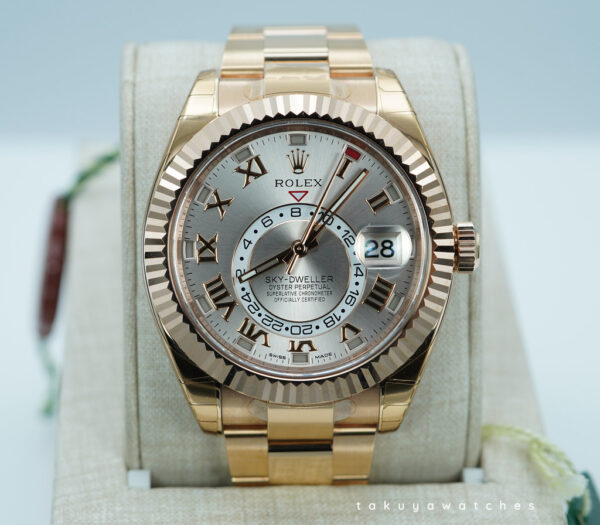 Rolex 326935 SKY-DWELLER 18K ROSE GOLD SUNDUST ROMAN DIAL 2016 FULL SET