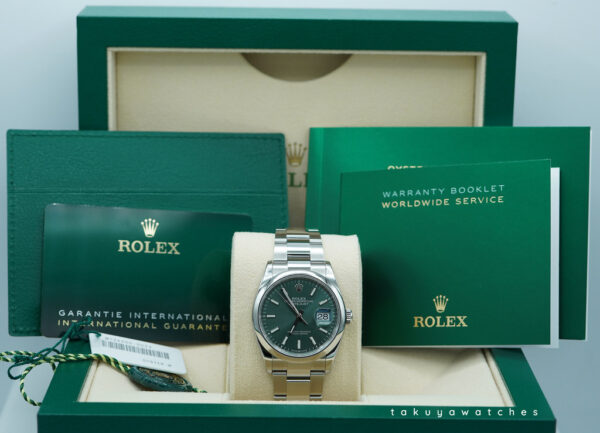 Rolex 126200 DATEJUST 36 MINT GREEN DIAL OYSTER BAND 2023 WARRANTY FULL SET - Image 2