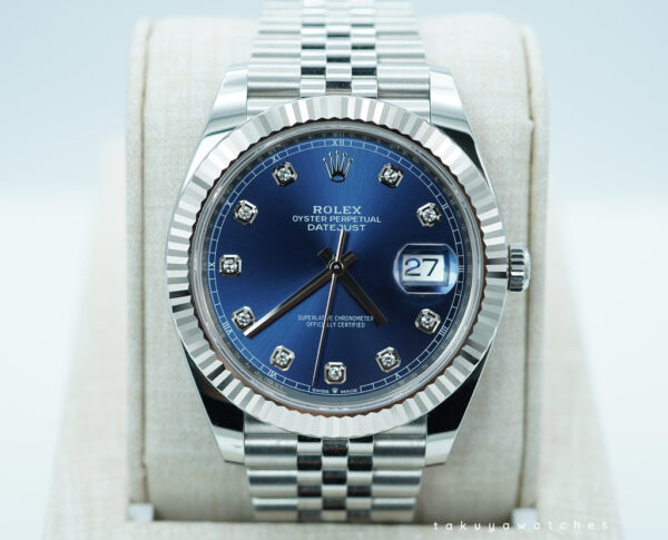 Rolex 126334 DATEJUST 41 FLUTED BEZEL BLUE DIAMOND DIAL JUBILEE BAND FULL SET