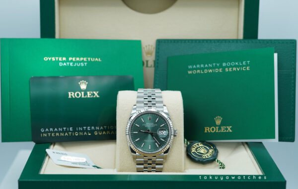 BRAND NEW Rolex 126234 DATEJUST 36 FLUTED BEZEL MINT GREEN DIAL JUBILEE 2024 FULL SET - Image 2