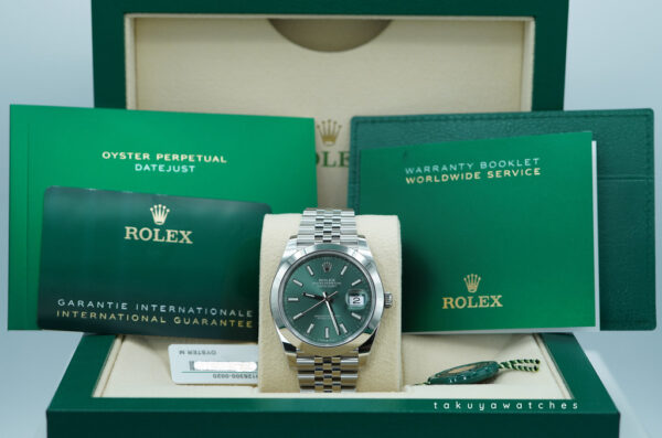 BRAND NEW Rolex 126300 DATEJUST 41 MINT GREEN DIAL JUBILEE BAND 2024 FULL SET - Image 2