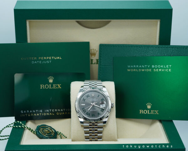 Rolex 126334 DATEJUST 41 FLUTED BEZEL WIMBLEDON DIAL JUBILEE BAND 2024 FULL SET - Image 2