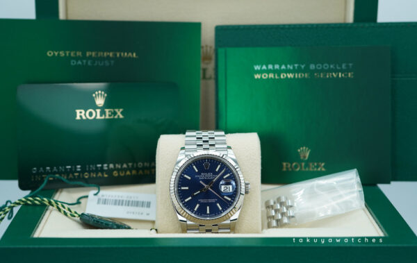 Rolex 126234 DATEJUST 36 FLUTED BEZEL BLUE DIAL JUBILEE BAND WARRANTY FULL SET - Image 2