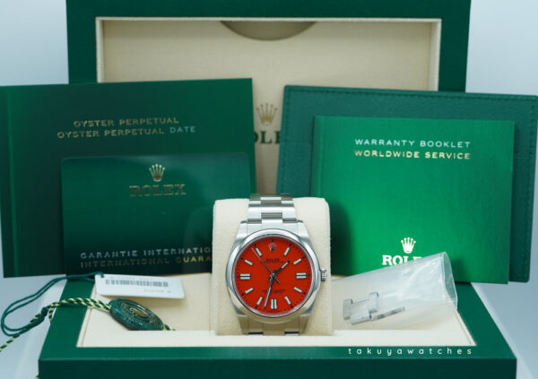 Rolex 124300 OYSTER PERPETUAL 41 CORAL RED DIAL 2021 WARRANTY FULL SET - Image 2