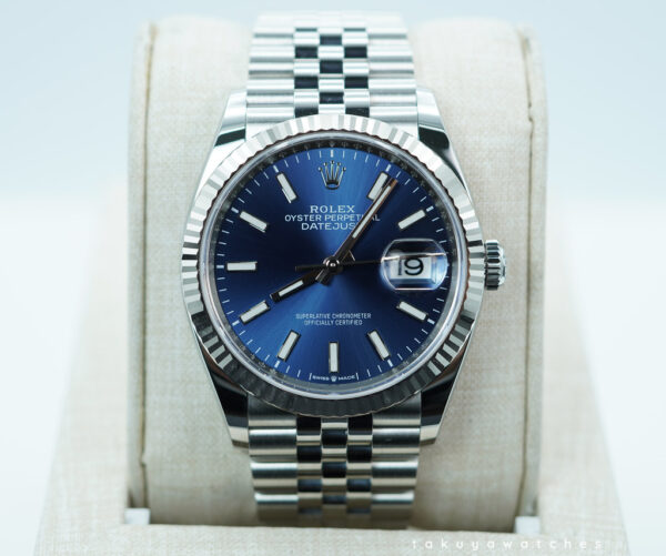 Rolex 126234 DATEJUST 36 FLUTED BEZEL BLUE DIAL JUBILEE BAND WARRANTY FULL SET