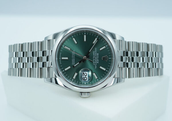 Rolex 126200 DATEJUST 36 MINT GREEN DIAL JUBILE BAND 2023 WARRANTY FULL SET - Image 9
