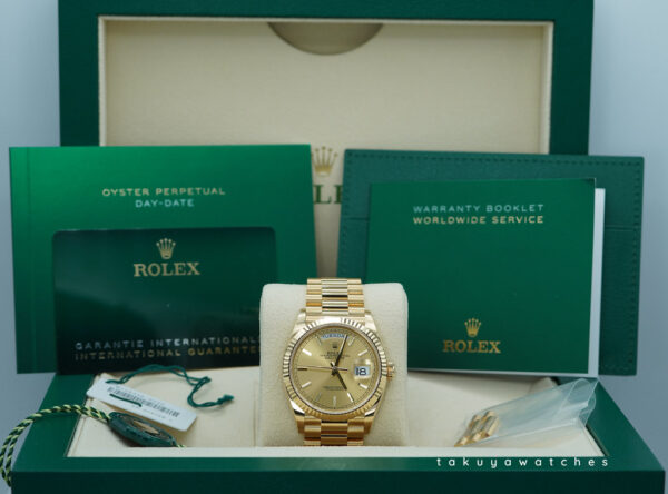 Rolex 128238 DAY DATE 36 18K YELLOW GOLD CHAMPAGNE DIAL 2024 WARRANTY FULL SET - Image 2