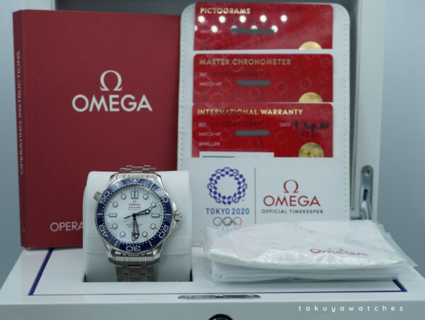 Omega SEAMASTER DIVER 300M TOKYO 2020 OLYMPICS WHITE DIAL BLUE BEZEL FULL SET - Image 2