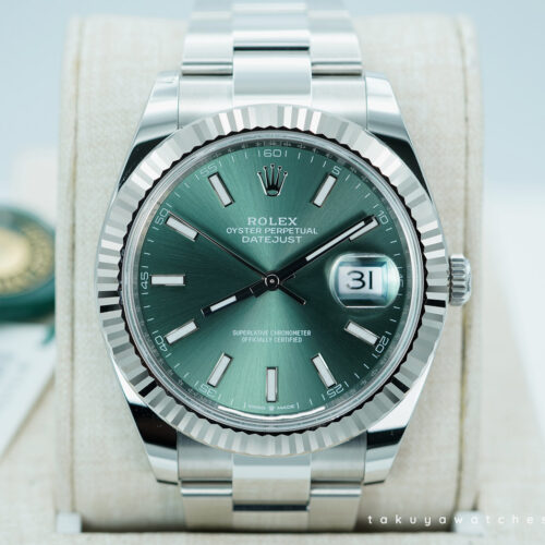 BRAND NEW Rolex 126334 DATEJUST 41 FLUTED BEZEL MINT GREEN DIAL OYSTER 2024 FULL SET