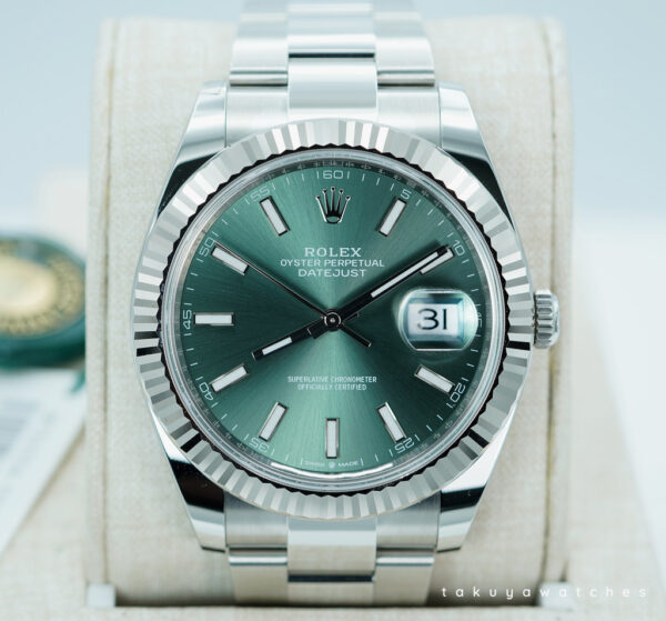 BRAND NEW Rolex 126334 DATEJUST 41 FLUTED BEZEL MINT GREEN DIAL OYSTER 2024 FULL SET
