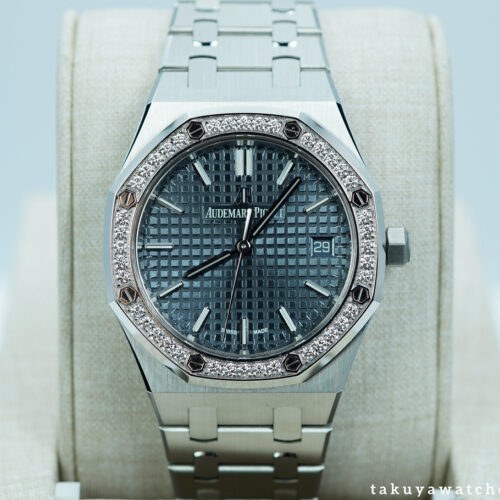 Audemars PIGUET ROYAL OAK 77351ST DIAMOND BEZEL BLUE-GREY DIAL 34MM FULL SET