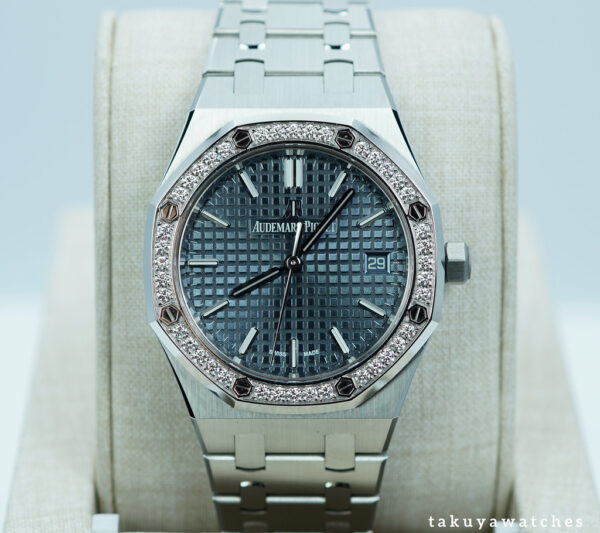 Audemars PIGUET ROYAL OAK 77351ST DIAMOND BEZEL BLUE-GREY DIAL 34MM FULL SET