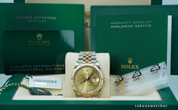 Rolex 126233 DATEJUST 36 YELLOW GOLD STEEL CHAMPAGNE DIAL JUBILEE BAND FULL SET - Image 2