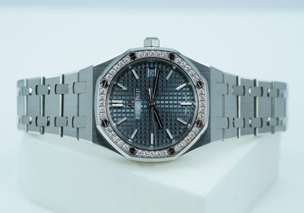 Audemars PIGUET ROYAL OAK 77351ST DIAMOND BEZEL BLUE-GREY DIAL 34MM FULL SET - Image 10