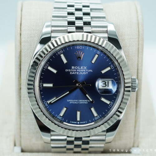 Rolex 126334 DATEJUST 41 FLUTED BEZEL BLUE STICK DIAL JUBILEE BAND FULL SET