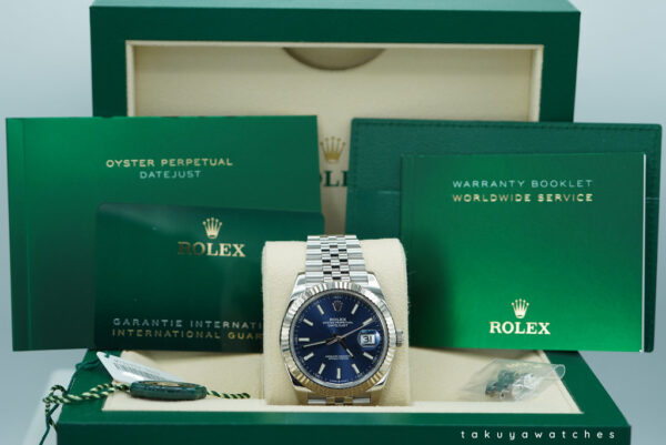 Rolex 126334 DATEJUST 41 FLUTED BEZEL BLUE STICK DIAL JUBILEE BAND FULL SET - Image 2
