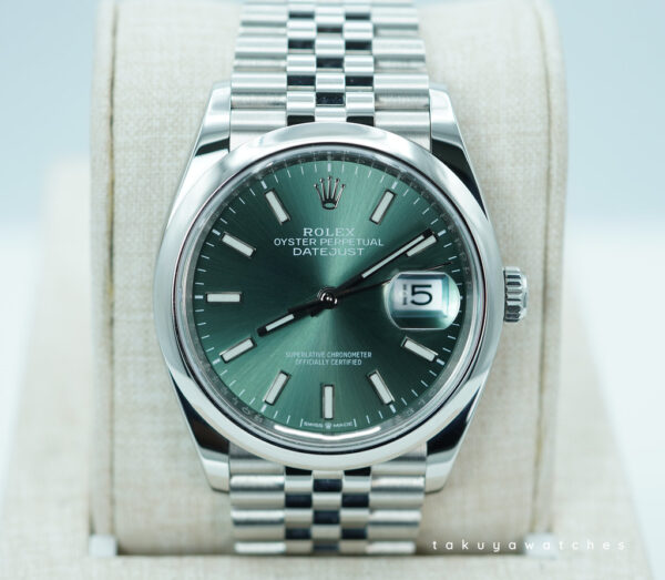 Rolex 126200 DATEJUST 36 MINT GREEN DIAL JUBILEE BAND 2023 WARRANTY FULL SET