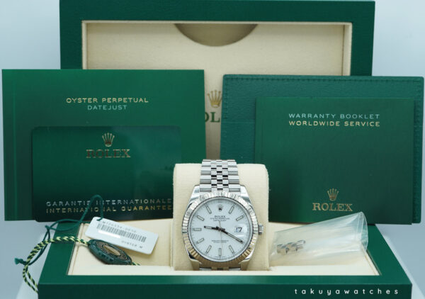 Rolex 126334 DATEJUST 41 FLUTED BEZEL WHITE DIAL JUBILEE BAND 2021 FULL SET - Image 2