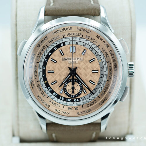 Patek PHILIPPE 5935A STEEL WORLD TIME CHRONOGRAPH SALMON DIAL 2025 FULL SET