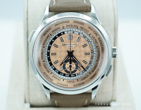 Patek PHILIPPE 5935A STEEL WORLD TIME CHRONOGRAPH SALMON DIAL 2025 FULL SET