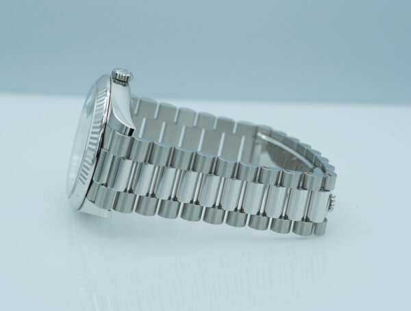 Rolex 228236 DAY DATE PLATINUM FLUTED BEZEL ICE BLUE STICK DIAL FULL SET - Image 5