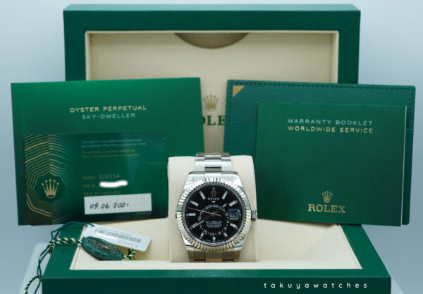 Rolex 326934 SKY-DWELLER BLACK DIAL OYSTER BAND 2021 WARRANTY FULL SET - Image 2