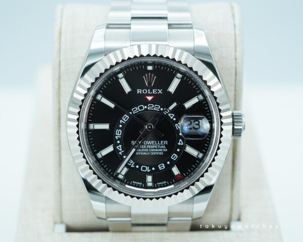 Rolex 326934 SKY-DWELLER BLACK DIAL OYSTER BAND 2021 WARRANTY FULL SET
