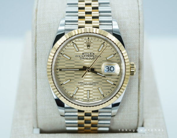 Rolex 126233 DATEJUST 36 18K GOLD STEEL GOLDEN MOTIF DIAL JUBILEE BAND FULL SET
