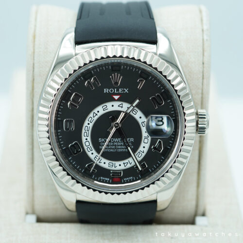 Rolex 326139 SKY-DWELLER 18K WHITE GOLD BLACK ARABIC DIAL SERVICED BOXES PAPERS