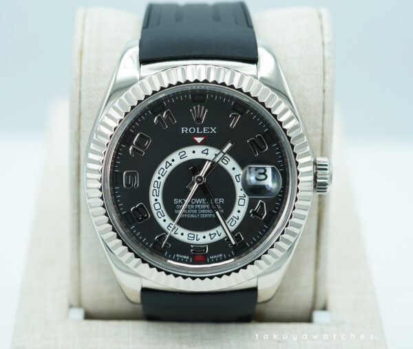 Rolex 326139 SKY-DWELLER 18K WHITE GOLD BLACK ARABIC DIAL SERVICED BOXES PAPERS