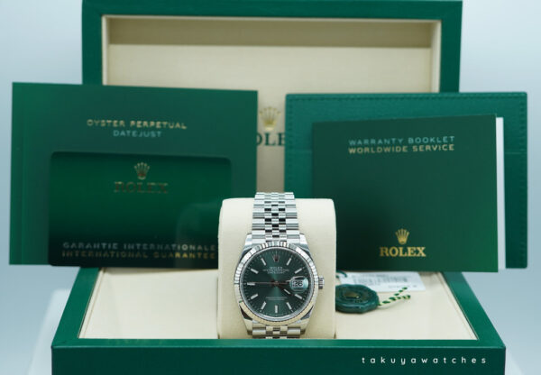 BRAND NEW Rolex 126234 DATEJUST 36 FLUTED BEZEL MINT GREEN DIAL JUBILEE 2025 FULL SET - Image 2