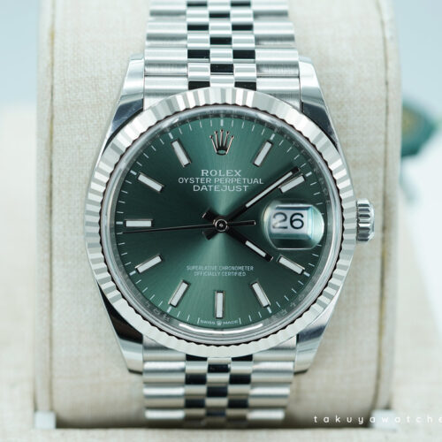 BRAND NEW Rolex 126234 DATEJUST 36 FLUTED BEZEL MINT GREEN DIAL JUBILEE 2025 FULL SET