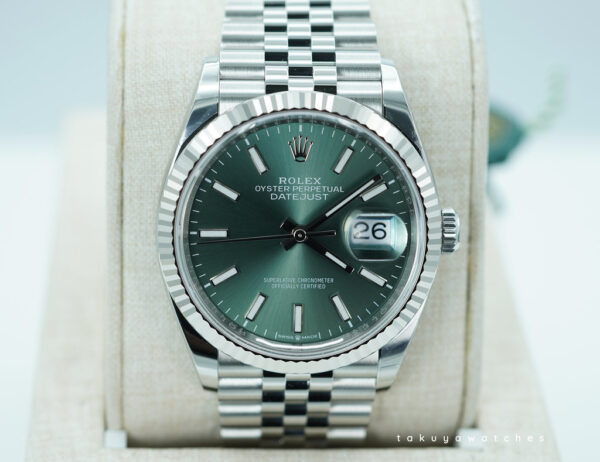BRAND NEW Rolex 126234 DATEJUST 36 FLUTED BEZEL MINT GREEN DIAL JUBILEE 2025 FULL SET