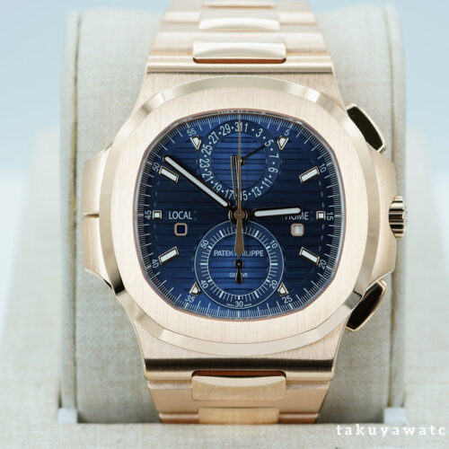 NEW Patek PHILIPPE 5990/1R NAUTILUS TRAVEL TIME CHRONOGRAPH 18K ROSE GOLD BLUE DIAL FULL SET