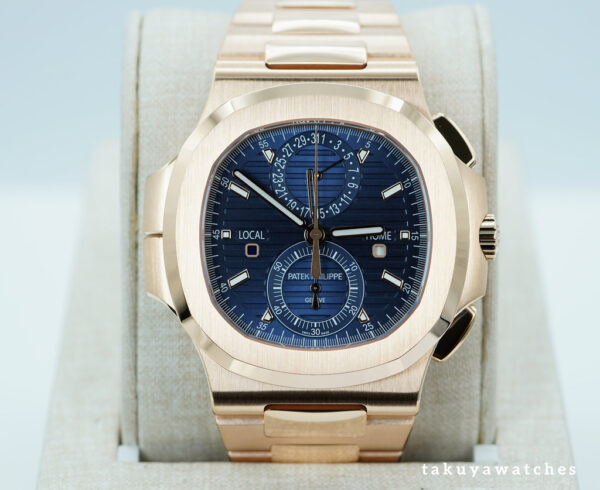 NEW Patek PHILIPPE 5990/1R NAUTILUS TRAVEL TIME CHRONOGRAPH 18K ROSE GOLD BLUE DIAL FULL SET