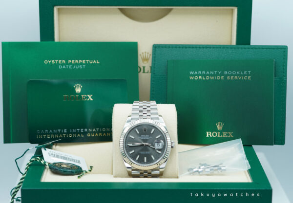 Rolex 126334 DATEJUST 41 FLUTED BEZEL SLATE DIAL JUBILEE BAND 2021 WARRANTY FULL SET - Image 2