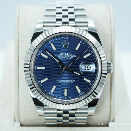 Rolex 126334 DATEJUST 41 FLUTED BEZEL BLUE MOTIF DIAL JUBILEE BAND 2022 FULL SET